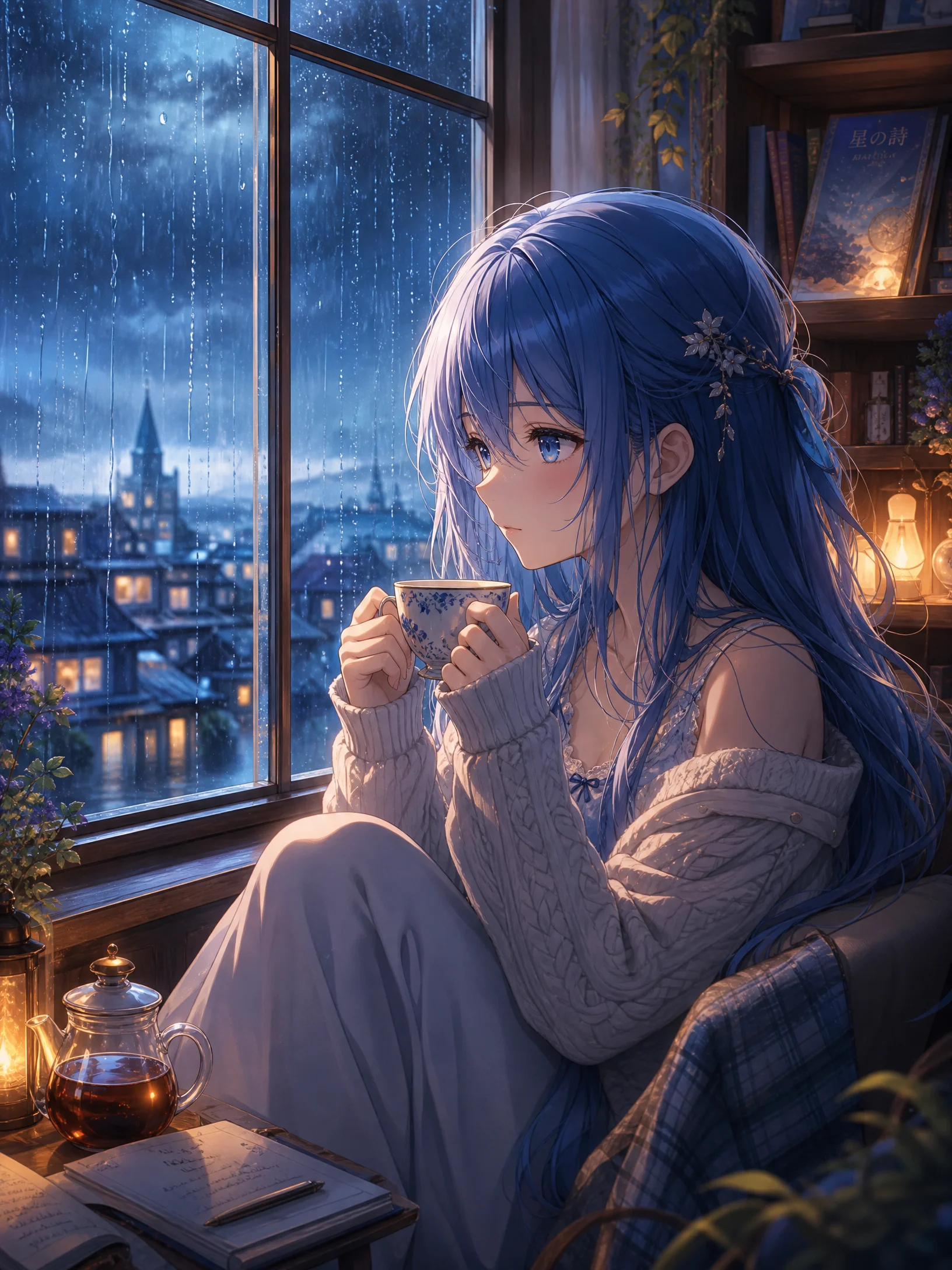 雨天窗景动漫风景壁纸